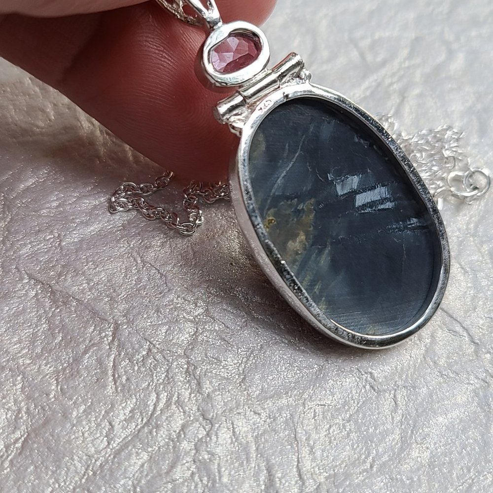 Pietresite and Amethyst Sterling Silver Pendant-Chunky Pietresite Pendant - Picture 6 of 6